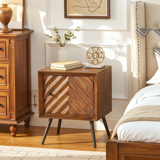 Sunvega Handcrafted Mango Wood and Iron Mid-Century Modern Accent Cabinet with Storage