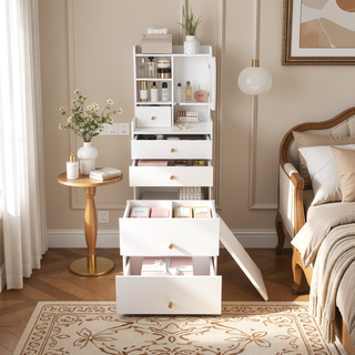 Sunvega 7-Drawer Vanity Desk with LED Mirror Jewelry Storage and PU Stool