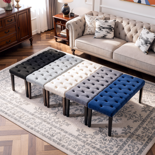 Sunvega Tufted Upholstered Velvet Bench Ottoman with Sponge Cushion for Bedroom
