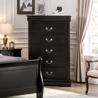 Sunvega Dark Cherry Finish Transitional Chest with English Dovetail Drawers and Bracket Legs