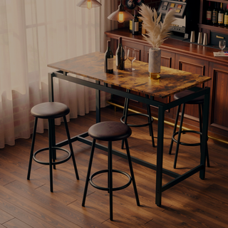 Sunvega 5-Piece Kitchen Counter Height Table Set with 4 Stools, Durable MDF and Iron Frame