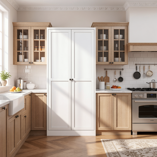 Sunvega Heavy-Duty Metal Pantry Cabinet with 5 Adjustable Shelves and Glass Door