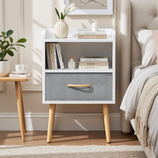 Sunvega Collapsible Fabric Drawer Nightstand with 2-Tier Storage Cabinet and Shelf