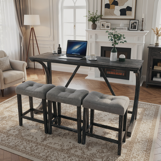 Sunvega Industrial Bar Table and Chairs Set with Power Outlet for Living Room