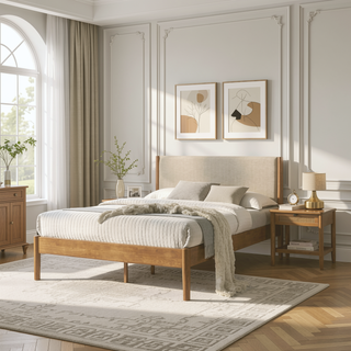 Sunvega 5-Piece Rubberwood Bedroom Set with Queen Bed Dresser Mirror Nightstand Chest