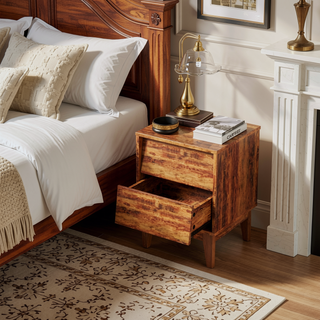 Sunvega Vintage-Style Bevel Design MDF Nightstand with Hidden Drawer Pulls