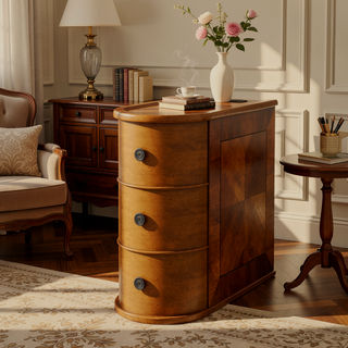 Sunvega American Style End Table with Charging Station Drawers and Arc Design