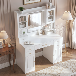 Sunvega Large Vanity Table Set with Mirror, 6 Drawers and 4 Lockers