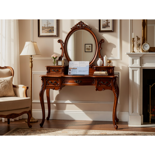 Sunvega 37 Inch Left Bedside Cabinet Vanity Table with Cushioned Stool and Sliding Mirror