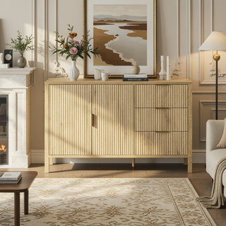 Sunvega Modern Wave-Pattern Sideboard with 3 Drawers and Hooks for Living Room