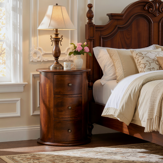 Sunvega Solid Mango Wood Chestnut Finish Three-Drawer Drum Chest Table