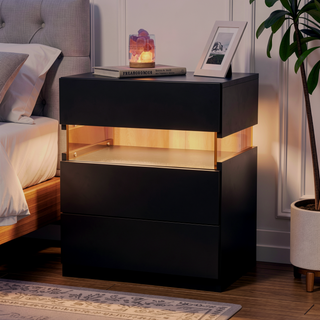 Sunvega Modern LED Nightstand with Acrylic Board and RGB Lights for Bedroom