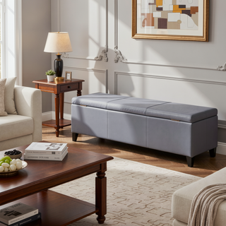 Sunvega Contemporary Upholstered Storage Ottoman Bench with Stitched Details