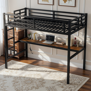 Sunvega Metal Twin XL Loft Bed with Desk, USB, LED Light, and Power Outlet