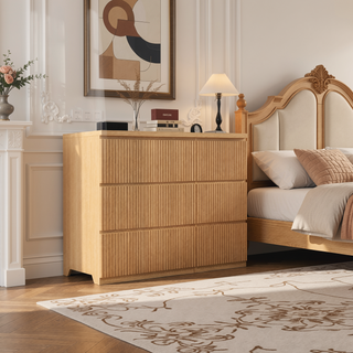 Sunvega 6 Drawer Storage Cabinet with Wavy Panel for Bedroom Hallway Entryway