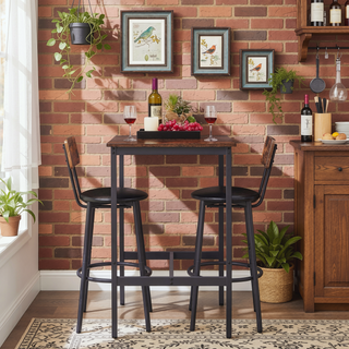 Sunvega Bar Table Set with 2 PU Soft Seat Backrest Bar Stools for Small Spaces