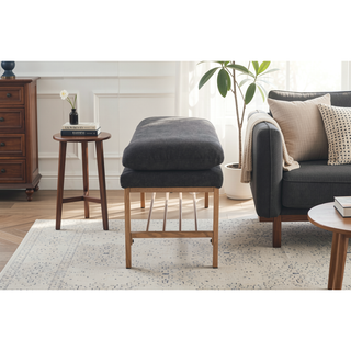 Sunvega Linen Upholstered Storage Bench with Shelf and Metal Legs for Bedroom Entryway