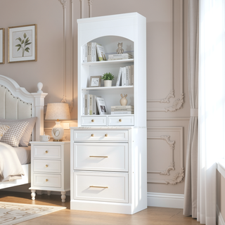 Sunvega Freestanding Tall Kitchen Pantry Cabinet with Faux Marble Top and 5 Storage Drawers
