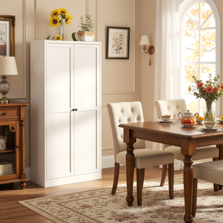 Sunvega Heavy-Duty Metal Pantry Cabinet with 5 Adjustable Shelves and Glass Door