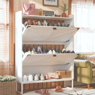 Sunvega 6-Tier Shoe Cabinet with Adjustable Shelves and Swinging Doors for Entryway