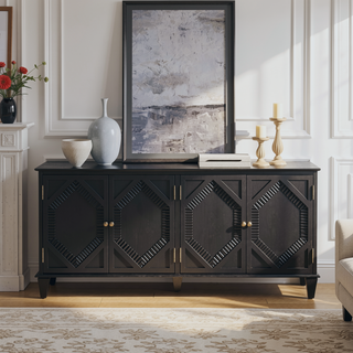 Sunvega Mid Century Modern Sideboard Buffet Cabinet with Spacious Storage and Geometric Accent