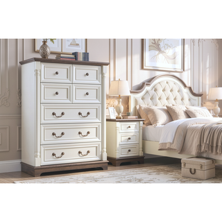 Sunvega 7-Drawer Solid Wood Dresser with Antique Two-Tone Wood Grain and Distressed Finish