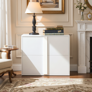 Sunvega Elegant Gray Nightstand with 2 Drawers and Metal Foot for Bedroom