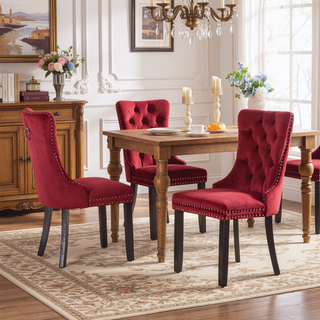 Sunvega High Back Velvet Dining Chairs with Tufted Upholstery and Nailhead Trim