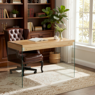 Sunvega Modern MDF and Tempered Glass Coffee Table with Storage Cabinet
