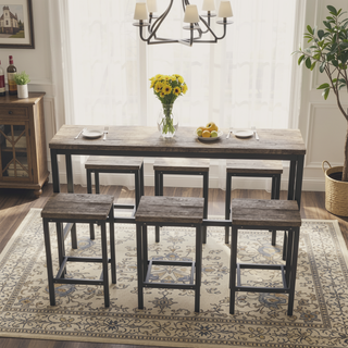 Sunvega Modern Brown Gray Dining Table Set with 3 Stools for Compact Spaces