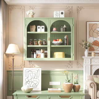 Sunvega Modern Two-Door Wall Cabinet with Three-Tier Storage for Living Room