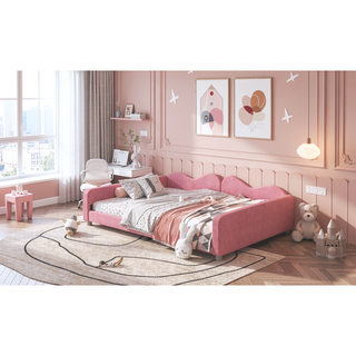 Sunvega Full Size Upholstered Daybed with Cloud Shaped Backrest and Sherpa Fabric