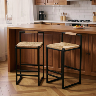 Sunvega Set of 2 Modern Paper Rope Woven Counter Height Dining Chairs with Back