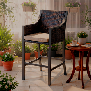 Sunvega Iron and Aluminum Frame Bar Stool with Cushion and PE Wicker