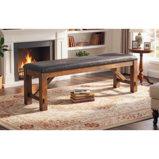Sunvega Espresso and Walnut Bench with a Padded PU Cushion Seat and Rubberwood Legs