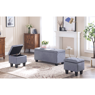 Sunvega Large Storage Ottoman Bench with Tufted Linen Design for Living Room