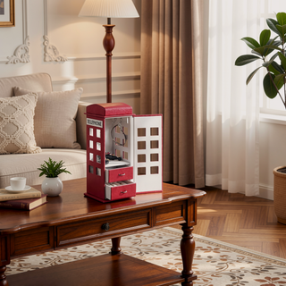 Sunvega British Telephone Design Leather Jewelry Box with 8 Acrylic Windowpanes