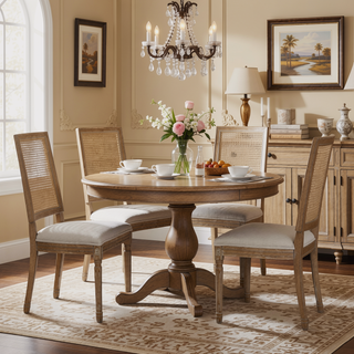 Sunvega French Country Dining Chairs with Upholstered Seats and Weathered Finish