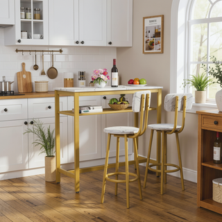 Sunvega Counter Height Square Table Set With 2 Foldable Stools for Kitchen and Apartment