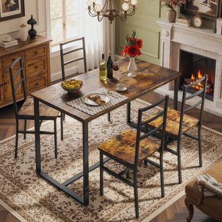 Sunvega Industrial Style Five-Piece Table and Chair Set with Backrest for Various Scenarios