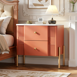 Sunvega Modern Nightstand with 2 Storage Drawers and Golden Metal Handles for Bedroom