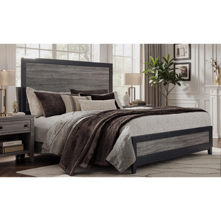 Sunvega Two-Tone Dark Gray and Black Queen Size Bed with Wood Inlay