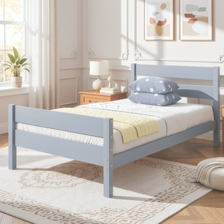 Sunvega Rubber Wood Twin Bed with Headboard and Footboard for Spacious Storage