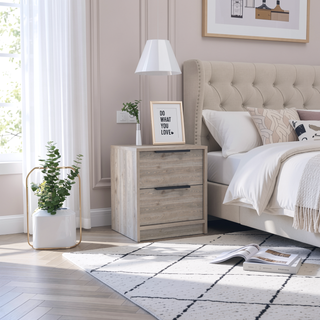 Sunvega Light Gray Nightstand with Two Drawers and Metal Handles for Bedroom