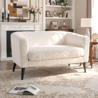 Sunvega Modern 51 Inch Textured White Polyester Loveseat with Black Rubberwood Legs