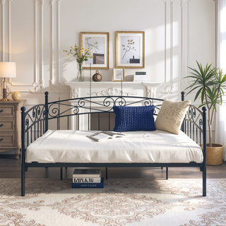 Sunvega Twin Size Victorian Style Metal Daybed Frame with Trundle Set for Guest Room