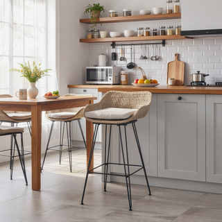 Sunvega PE Rattan Bar Stools with Water-Resistant Cushions and Hairpin Legs for Outdoor