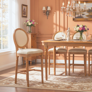 Sunvega French Country Upholstered Barstools with Burlap Fabric and Wooden Legs