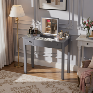 Sunvega 3-Level Adjustable Lighting Flip-Top Mirror Vanity Desk with Storage Drawers