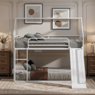 Sunvega Twin Over Twin House Bunk Bed with Slider and Ladder for Kids Room